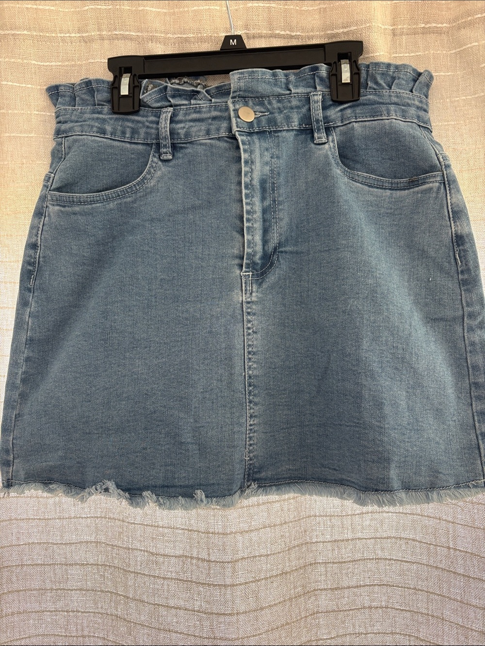 Denim Paperbag Waist Mini Skirt - Light Blue